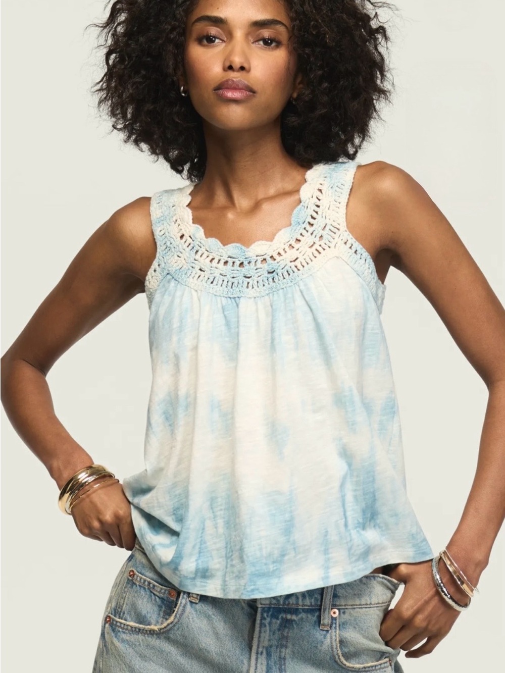 Lucky Brand Crochet Trim Swing Tank Size L